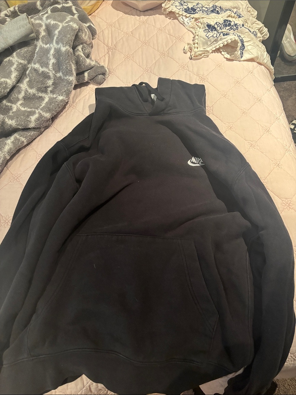 Nike Black Hoodie with Small White Swoosh Logo